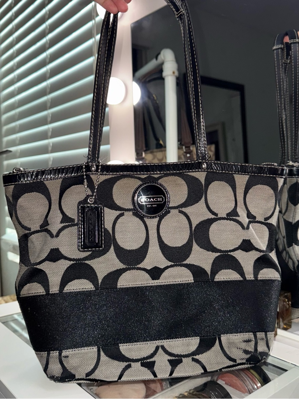 Vintage Coach Signature Stripe Tote Bag 🖤✨